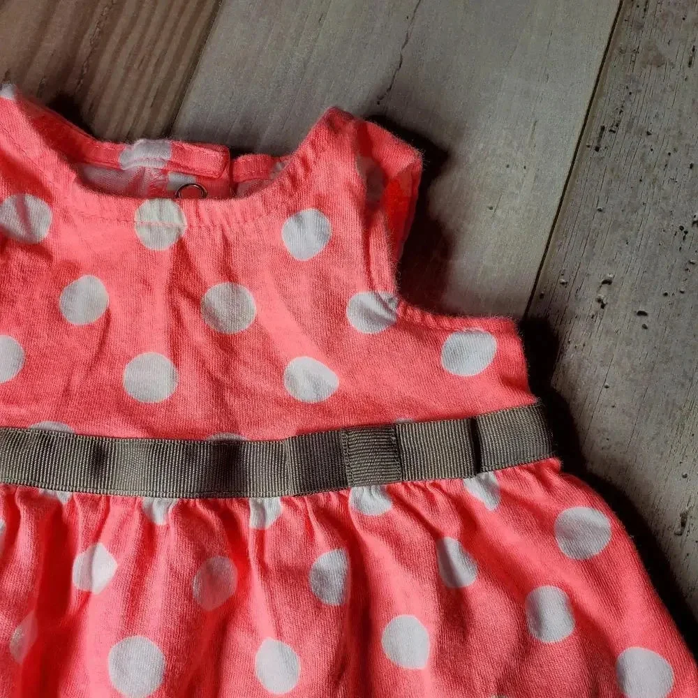 Carter's Coral and White Polka Dot Matching Baby Girl Outfit Size 3M EUC